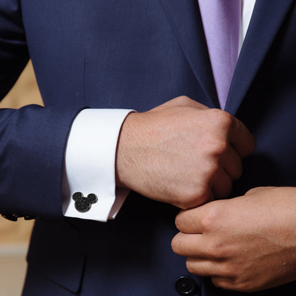 Disney Mickey Mouse Stainless Steel Black Pave Crystal Cufflinks