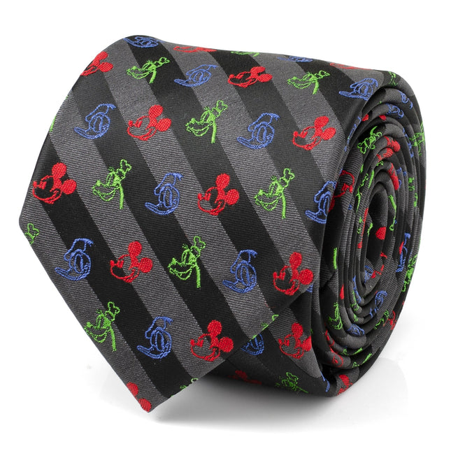Disney Mickey and Friends Multi Black Stripe Men's Tie