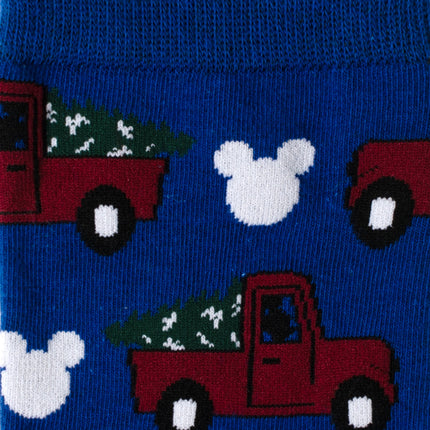 Disney Mickey Mouse Holiday Truck Navy Socks and Blue Lapel Pin Set