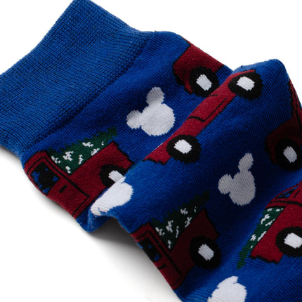 Disney Mickey Mouse Holiday Truck Navy Socks and Blue Lapel Pin Set