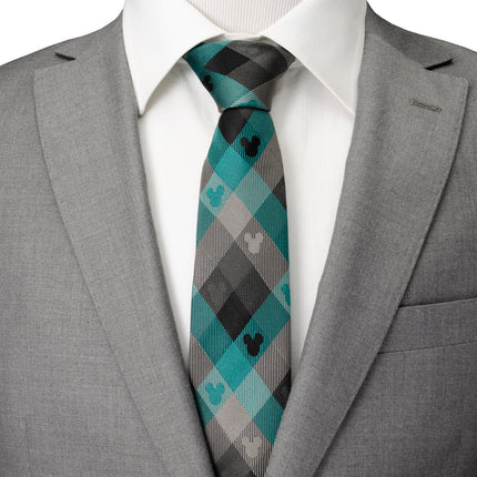 Disney Mickey Mouse Silhouette Teal Plaid Men's Tie