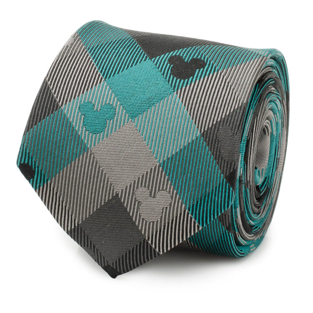 Disney Mickey Mouse Silhouette Teal Plaid Men's Tie