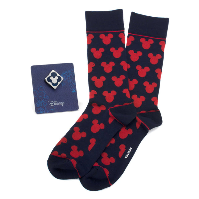 Mickey Mouse Silhouette Blue Sock and Mickey Blue Lapel Pin Gift Set