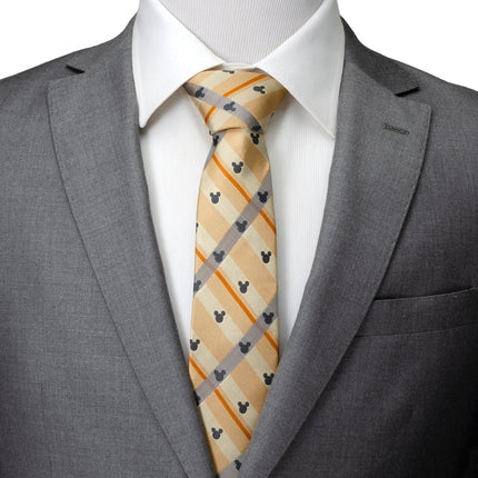 Disney Mickey Mouse Silhouette Tan Plaid Tie