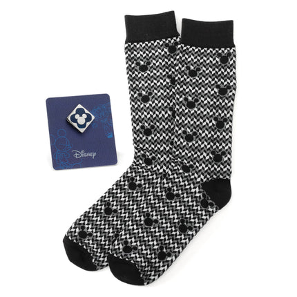 Disney Mickey Mouse Chevron Sock and Mickey Blue Lapel Pin Gift Set