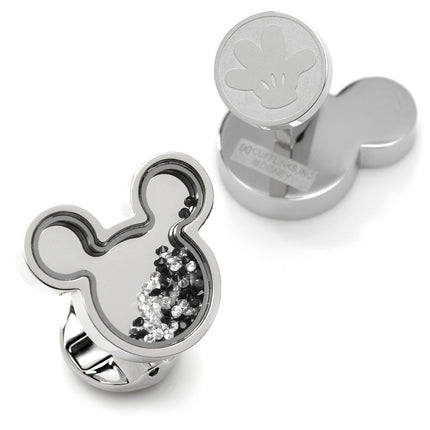 Mickey Mouse Silhouette Floating B/W Crystal Stainless Steel Cufflinks