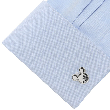 Mickey Mouse Silhouette Floating B/W Crystal Stainless Steel Cufflinks