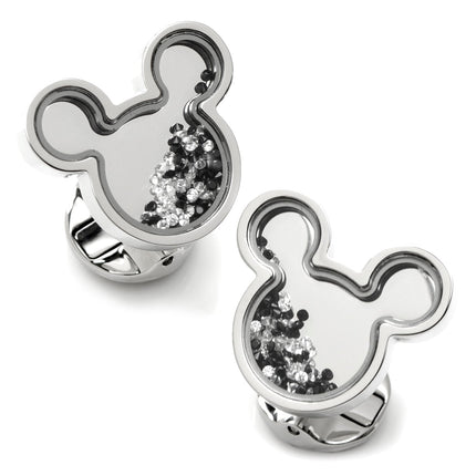 Mickey Mouse Silhouette Floating B/W Crystal Stainless Steel Cufflinks