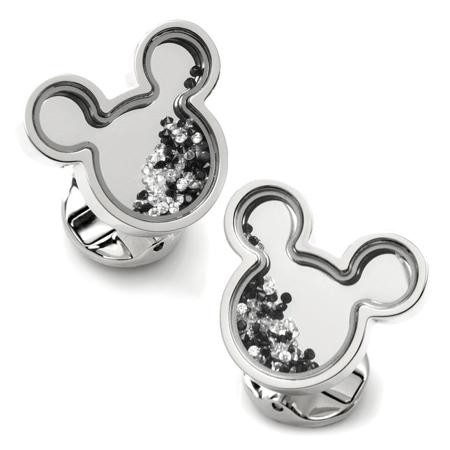 Mickey Mouse Silhouette Floating B/W Crystal Stainless Steel Cufflinks
