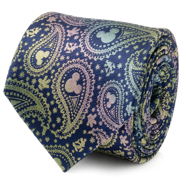 Disney Mickey Mouse Silhouette Iridescent Paisley Navy Tie