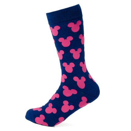 Disney Mickey Mouse Silhouette Pink Sock and Mickey Blue Lapel Pin Set