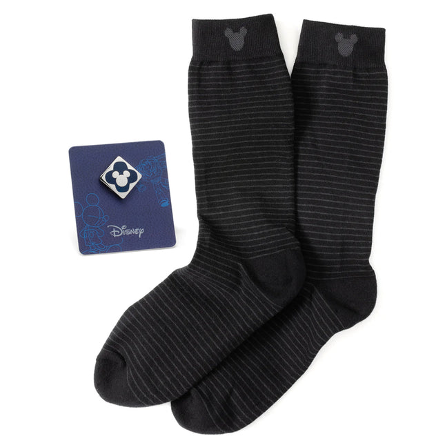 Disney Mickey Mouse Silhouette Stripe Sock and Lapel Pin Gift Set