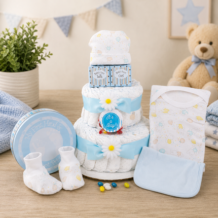 Blue Two-Tier Diaper Cake Gift
