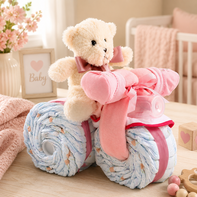 Pink Tricycle Diaper Cake Gift
