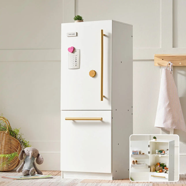 Tiny Land Play Kitchen Accessories - Play Kitchen Fridge: Wooden Cabinet Refrigerator for Kids