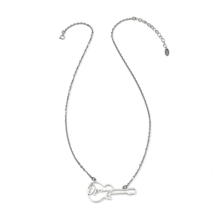 Grand Ole Opry Stainless Steel Silver Guitar Necklace