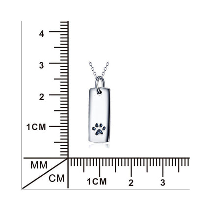 Ladies Glossy Square Dog Paw Print Tag Necklace