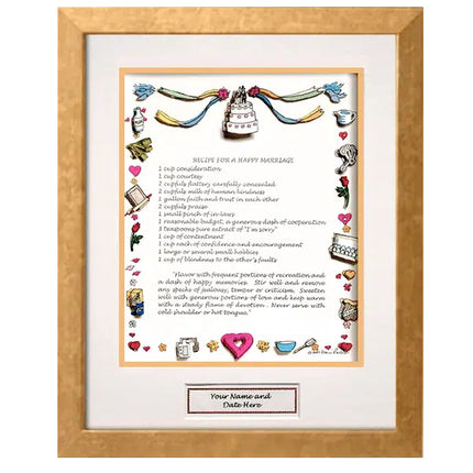 Recipe for a Happy Marriage Gift Frame