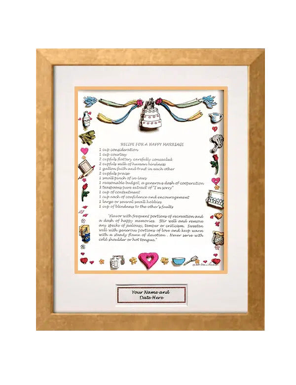 Recipe for a Happy Marriage Gift Frame