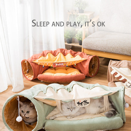 Collapsible Removable Cat Tunnel Tube With Cat Bed Set
