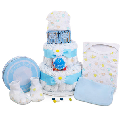Blue Two-Tier Diaper Cake Gift