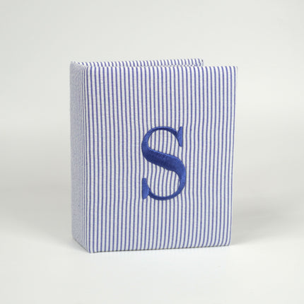 Personalized Small Hardbound Photo Album in Striped Seersucker Cotton