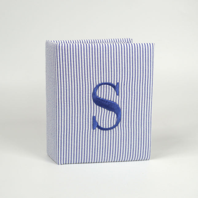 Personalized Small Hardbound Photo Album in Striped Seersucker Cotton