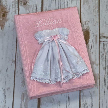 Personalized Medium Hardbound Photo Album in Moiré with Swiss Batiste Dress