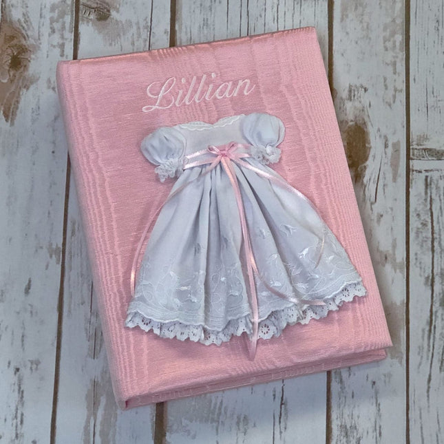 Personalized Medium Hardbound Photo Album in Moiré with Swiss Batiste Dress
