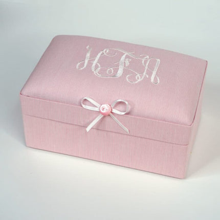 Personalized Small Baby Keepsake Box In Micro Striped Cotton
