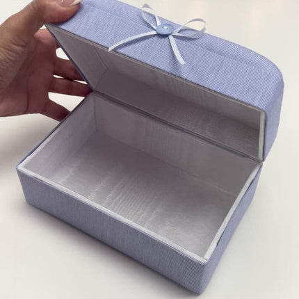 Personalized Small Baby Keepsake Box In Micro Striped Cotton
