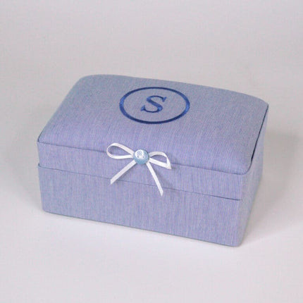 Personalized Small Baby Keepsake Box In Micro Striped Cotton
