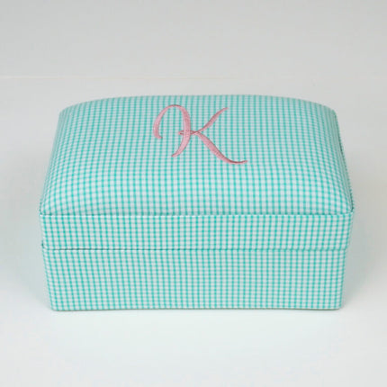 Personalized Small Baby Keepsake Box in Seersucker Check Cotton