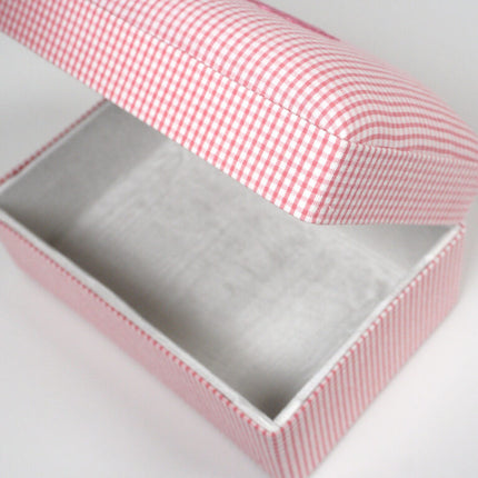 Personalized Small Baby Keepsake Box in Seersucker Check Cotton