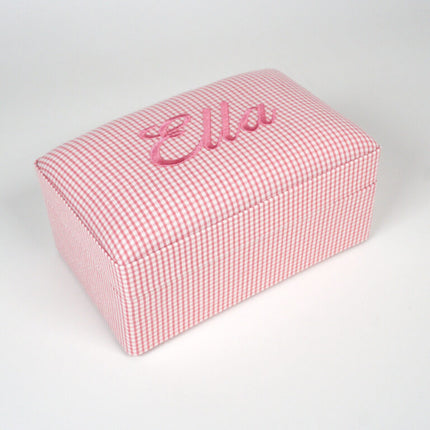 Personalized Small Baby Keepsake Box in Seersucker Check Cotton