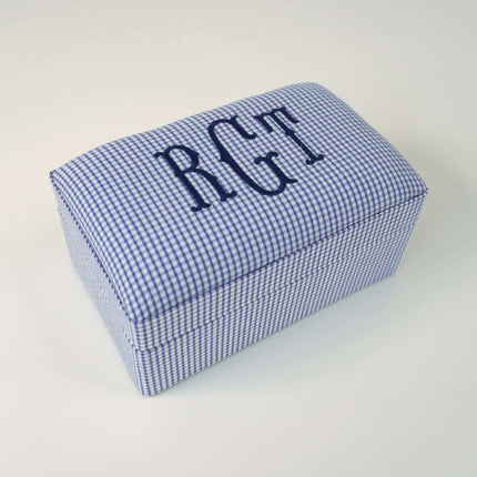 Personalized Small Baby Keepsake Box in Seersucker Check Cotton