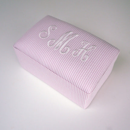 Personalized Small Baby Keepsake Box in Striped Seersucker Cotton