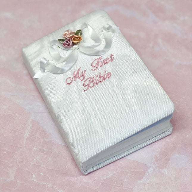 Personalized Children's Bible in Moire with Flowers