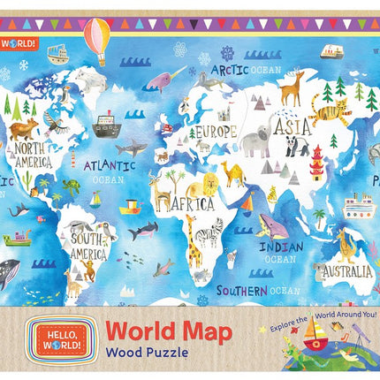 Hello World! World Map 60 Piece Wood Puzzle