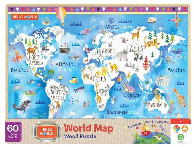 Hello World! World Map 60 Piece Wood Puzzle