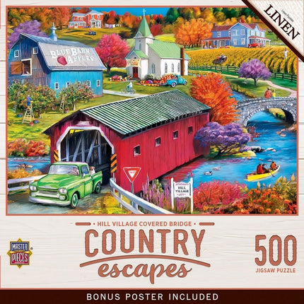 Country Escapes - Hill Village Covered Bridge 500 Piece Puzzle