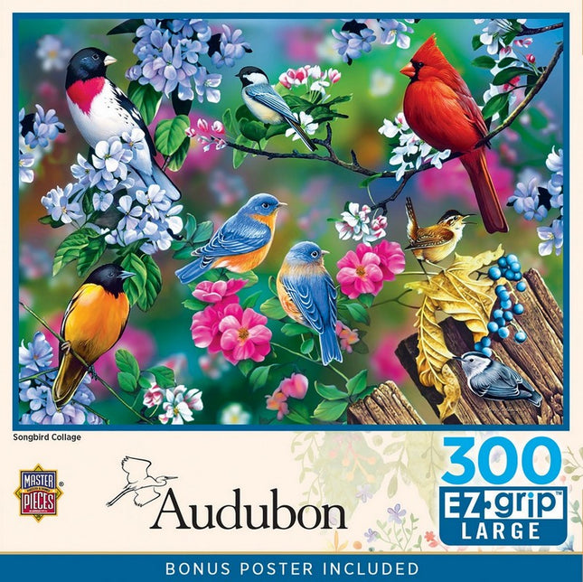 Audubon - Songbird Collage 300 Piece EZ Grip Puzzle
