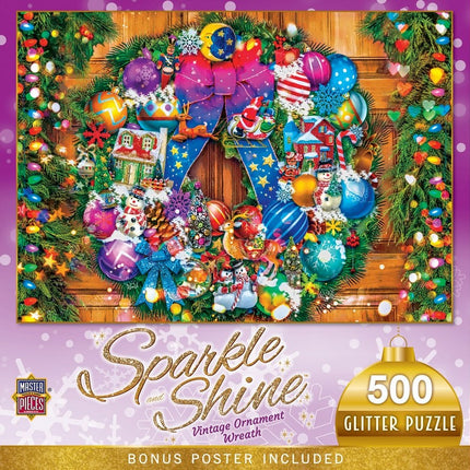 Holiday Glitter - Vintage Ornament Wreath 500 Piece Puzzle