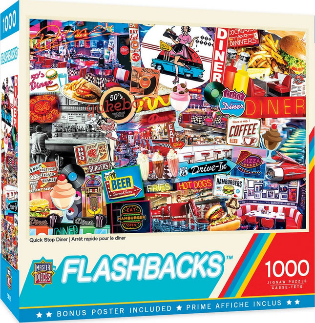 Flashbacks Quick Stop Diner 1000 Piece Puzzle