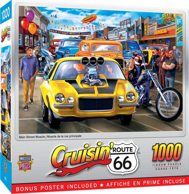 Cruisin' Rt 66 Main Street Muscle 1000 Piece Puzzle