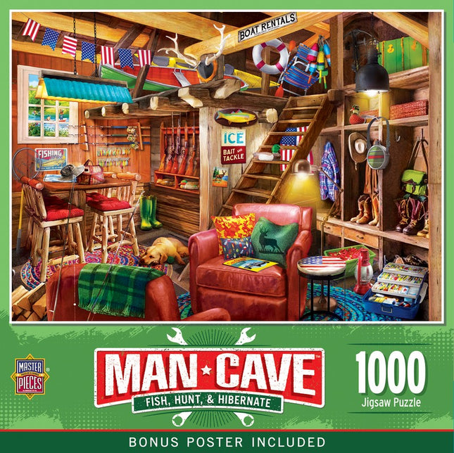 Man Caves Fish, Hunt, Hibernate 1000 Piece Puzzle