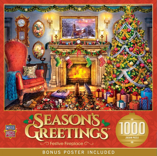 Holiday Festive Fireplace 1000 Piece Puzzle