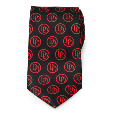 Marvel Daredevil Men's Black Tie and Embossed Logo Lapel Pin Set