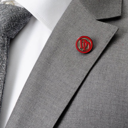 Marvel Daredevil Men's Black Tie and Embossed Logo Lapel Pin Set