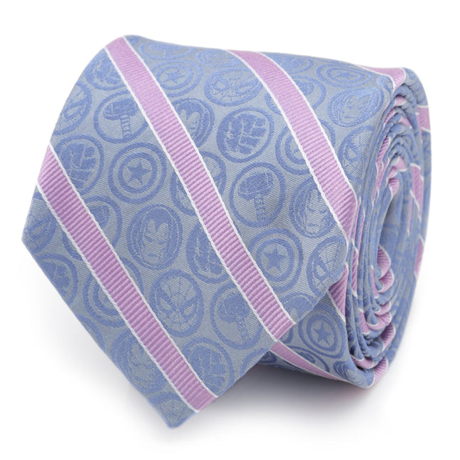 Marvel Comics Blue and Pink Stripe Silk Men's Tie